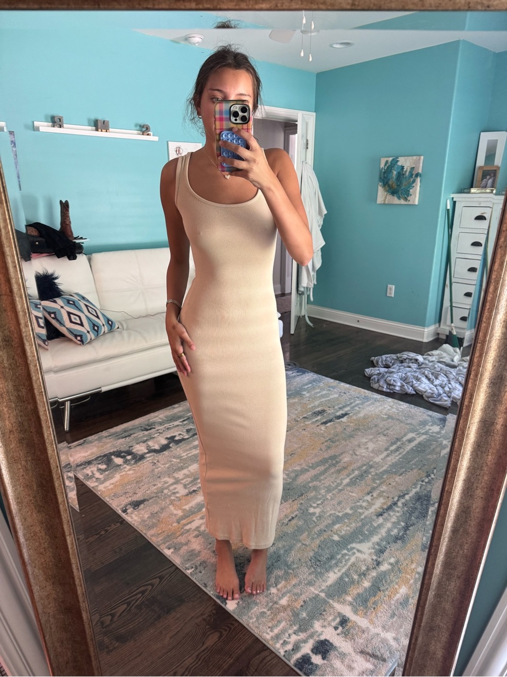 NWOT boohoo Sleeveless Ribbed Maxi Dress in Beige